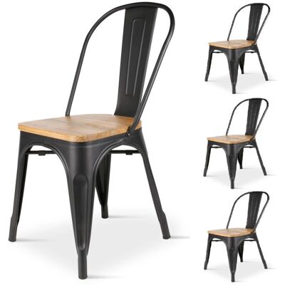 Kosmi Modelo - 4 Sillas de Metal de Estilo Industrial con Asientos de Madera Clara - Interior Kosmi Modelo - 4 Sillas de Metal de Estilo Industrial con Asientos de Madera Clara - Interior