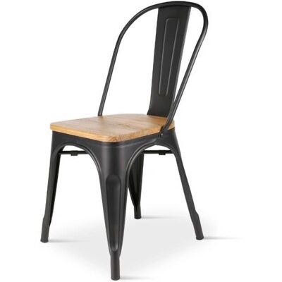 Kosmi - Silla de Comedor Estilo Industrial de Metal Negro y Madera Clara Kosmi - Silla de Comedor Estilo Industrial de Metal Negro y Madera Clara