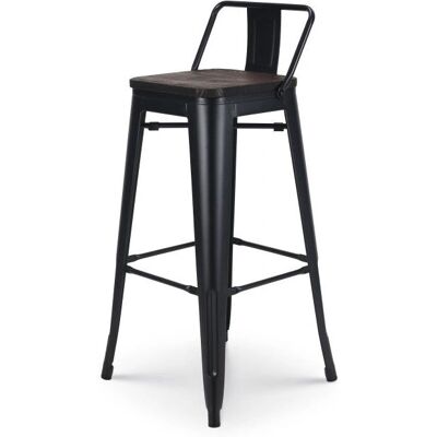 Taburete de Bar Industrial de Metal Negro Kosmi - Asiento de Madera Oscura Taburete de Bar Industrial de Metal Negro Kosmi - Asiento de Madera Oscura