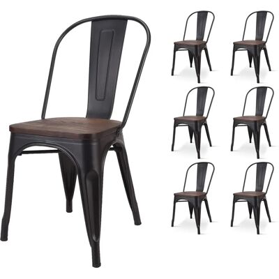 Kosmi - Sillas apilables de estilo industrial en metal negro mate con asiento de madera oscura Kosmi - Sillas apilables de estilo industrial en metal negro mate con asiento de madera oscura