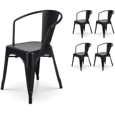 Kosmi - conjunto de 4 sillas industriales negras mate con reposabrazos Kosmi - conjunto de 4 sillas industriales negras mate con reposabrazos