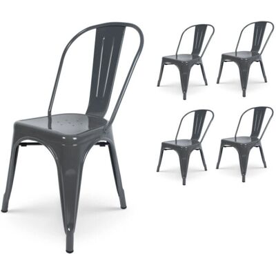 KOSMI Juego de 4 Sillas Metálicas - Estilo Industrial - Acabado Gris Brillante KOSMI Juego de 4 Sillas Metálicas - Estilo Industrial - Acabado Gris Brillante
