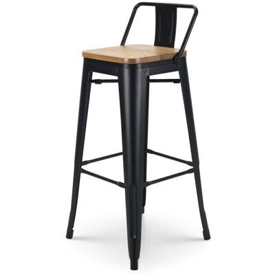 Taburete de bar KOSMI de metal negro mate con asiento de madera - 76cm Taburete de bar KOSMI de metal negro mate con asiento de madera - 76cm