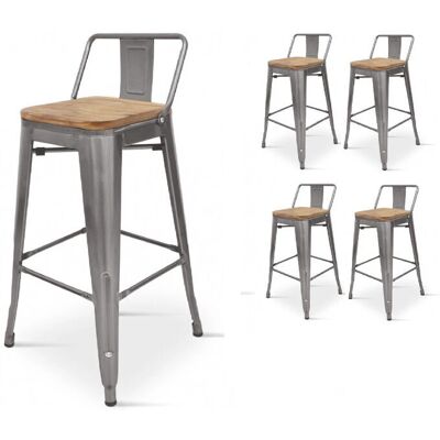 Kosmi - Taburetes de Bar de Estilo Industrial de Metal y Madera - Pack de 4 Kosmi - Taburetes de Bar de Estilo Industrial de Metal y Madera - Pack de 4