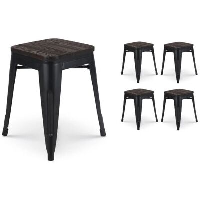 KOSMI Taburetes de Estilo Industrial en Metal y Madera - Pack de 4 KOSMI Taburetes de Estilo Industrial en Metal y Madera - Pack de 4