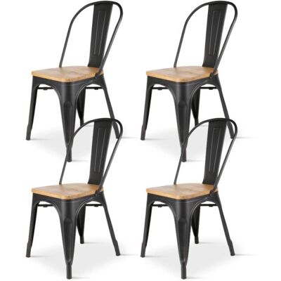 Kosmi - Sillas de comedor de metal y madera - Pack de 4 - Estilo industrial Kosmi - Sillas de comedor de metal y madera - Pack de 4 - Estilo industrial