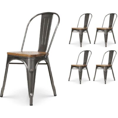 Kosmi - Juego de 4 Sillas de Estilo Industrial Metal y Madera Kosmi - Juego de 4 Sillas de Estilo Industrial Metal y Madera
