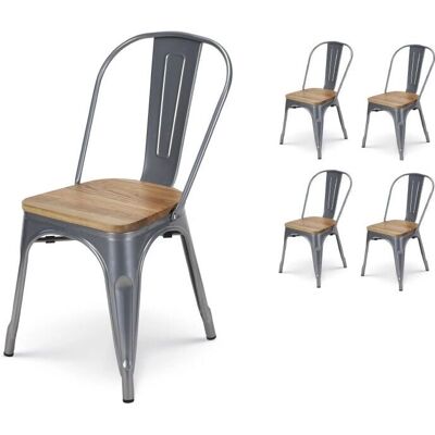 Sillas de comedor industriales de metal y madera Kosmi - Pack de 4 Sillas de comedor industriales de metal y madera Kosmi - Pack de 4