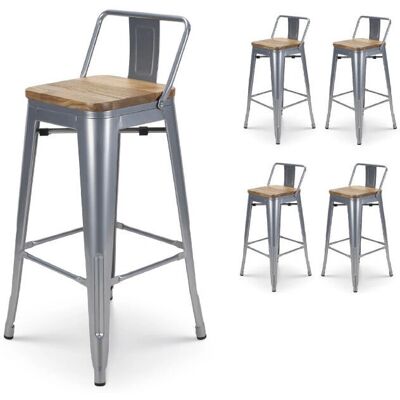 Kosmi Banqueta de bar - Plateado - Asiento madera - Respaldo Kosmi Banqueta de bar - Plateado - Asiento madera - Respaldo