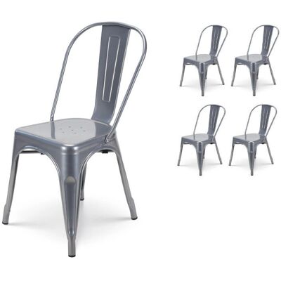 KOSMI Juego de 4 Sillas de Metal Gris - Estilo Industrial KOSMI Juego de 4 Sillas de Metal Gris - Estilo Industrial