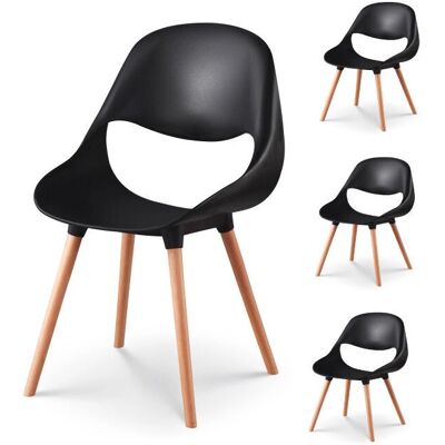 Sillas de comedor Chloe KOSMI - Juego de 4, Negro y patas de madera Sillas de comedor Chloe KOSMI - Juego de 4, Negro y patas de madera