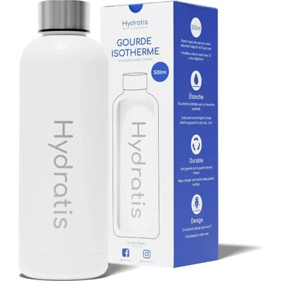 Hydratis Bouteille d'Eau Isotherme en Acier Inoxydable - 500ml - Garde l'Eau Froide 24h - Publicité Hydratis Bouteille d'Eau Isotherme en Acier Inoxydable - 500ml - Garde l'Eau Froide 24h - Publicité