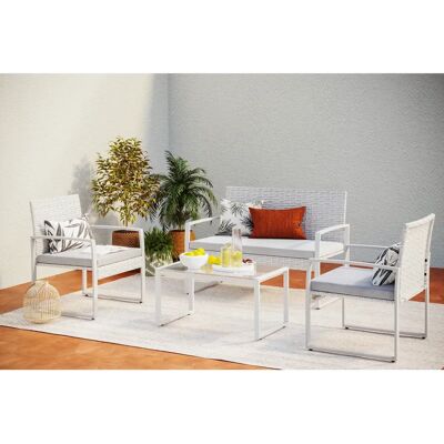 Conjunto de jardín bajo de resina trenzada - 4 plazas - Gris Conjunto de jardín bajo de resina trenzada - 4 plazas - Gris