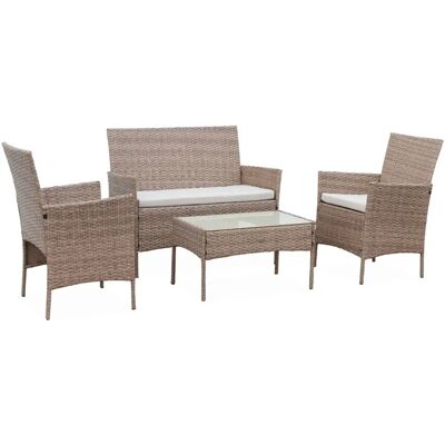 SWEEEK Set di Mobili da Giardino in Resina Naturale - Cuscini Beige - 4 Posti SWEEEK Set di Mobili da Giardino in Resina Naturale - Cuscini Beige - 4 Posti