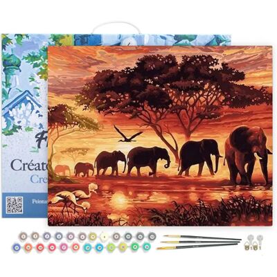 ART Éléphants Coucher de Soleil Kit de Peinture - Peinture par Numéros - Publicité ART Éléphants Coucher de Soleil Kit de Peinture - Peinture par Numéros - Publicité