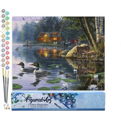 Figured ART - ŽIVOT PŘED CHATOU U JEZERA - 40 x 50 cm - Paint-by-numbers - Publicité Figured ART - ŽIVOT PŘED CHATOU U JEZERA - 40 x 50 cm - Paint-by-numbers - Publicité