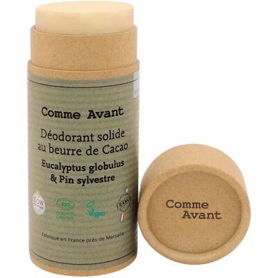 Déodorant solide bio au beurre de cacao eucalyptus pin sylvestre - 50g - Avant - Publicité Déodorant solide bio au beurre de cacao eucalyptus pin sylvestre - 50g - Avant - Publicité