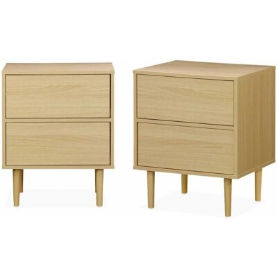 Sweeek Natürliches Holz Nachttisch-Set - 2 Schubladen Sweeek Natürliches Holz Nachttisch-Set - 2 Schubladen