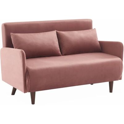 ALICE'S HOME Sofá cama de terciopelo - Panam - Escandinavo, 2 plazas, patas de madera oscura, rosa ALICE'S HOME Sofá cama de terciopelo - Panam - Escandinavo, 2 plazas, patas de madera oscura, rosa