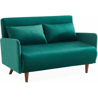 Sofá cama ALICE'S GARDEN - Panam - Patas de madera oscura - Verde - Respaldo reclinable - Espacio reducido Sofá cama ALICE'S GARDEN - Panam - Patas de madera oscura - Verde - Respaldo reclinable - Espacio reducido