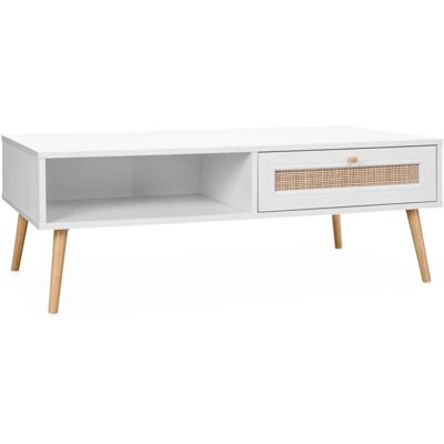 Table basse vintage Bohemia avec tiroir en cannage - Aspect naturel - Publicité Table basse vintage Bohemia avec tiroir en cannage - Aspect naturel - Publicité