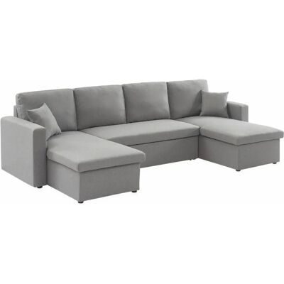 Sweeek Sofá Cama Panorámico Gris Claro - 4 Plazas - Almacenaje y Modular Sweeek Sofá Cama Panorámico Gris Claro - 4 Plazas - Almacenaje y Modular