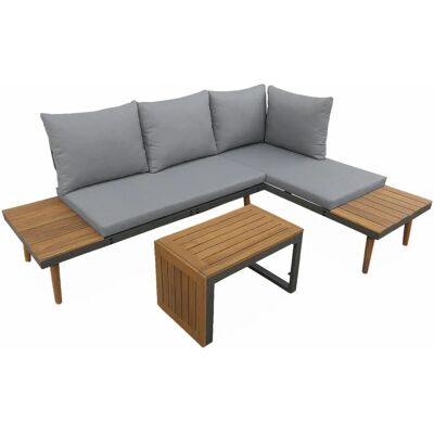 Conjunto de Muebles de Jardín SWEEEK - 4 Plazas - Antracita/Gris/Madera Conjunto de Muebles de Jardín SWEEEK - 4 Plazas - Antracita/Gris/Madera