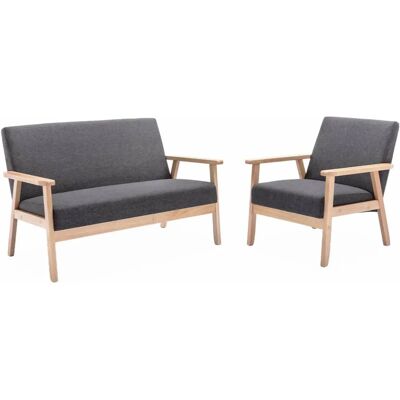 Sweeek - Sofá y sillón de madera y tela gris - Gris Sweeek - Sofá y sillón de madera y tela gris - Gris