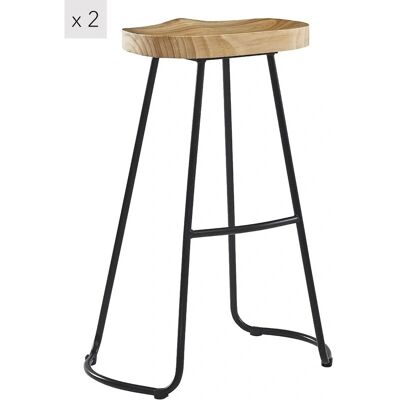 Nordlys Set 2 Industrial Steel Wooden Bar Stools - Bar Stool Nordlys Set 2 Industrial Steel Wooden Bar Stools - Bar Stool