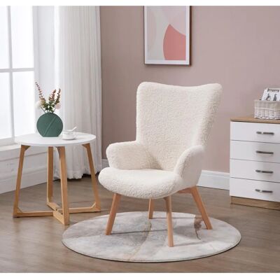 Nordlys White Scandinavian Armchair - Wooden & Boucle Nordlys White Scandinavian Armchair - Wooden & Boucle