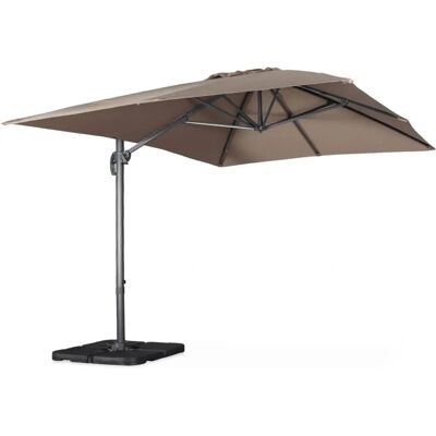 Sweeek - Rectangular Taupe Parasol 3x4m with Base Tiles Sweeek - Rectangular Taupe Parasol 3x4m with Base Tiles