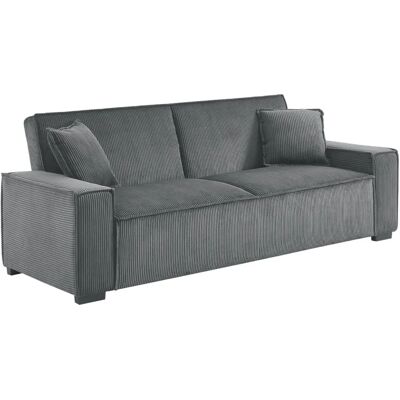 Sweeek Canapé convertible 3 places gris foncé velours côtelé L 231 x P 96.5 x H 80cm - Publicité Sweeek Canapé convertible 3 places gris foncé velours côtelé L 231 x P 96.5 x H 80cm - Publicité