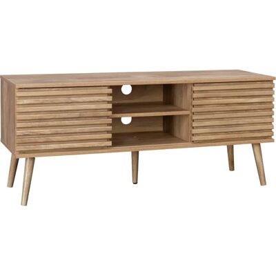 SWEEEK Meuble TV Scandinave - Portes en Bois et Étagère Centrale - Publicité SWEEEK Meuble TV Scandinave - Portes en Bois et Étagère Centrale - Publicité