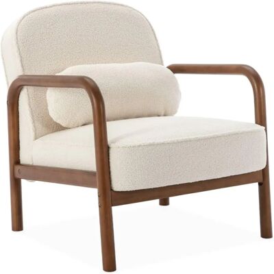 Sweeek Sillón Escandinavo Blanco - Acabado en Roble Claro - Tapizado en Bouclé Sweeek Sillón Escandinavo Blanco - Acabado en Roble Claro - Tapizado en Bouclé