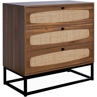 Sweeek Commode rétro bois et cannage - 3 tiroirs - Publicité Sweeek Commode rétro bois et cannage - 3 tiroirs - Publicité