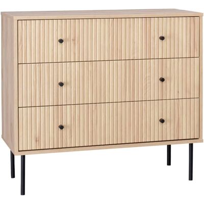 SWEEEK Commode - Design contemporain, 3 tiroirs, poignées noires - Bois rainuré - Publicité SWEEEK Commode - Design contemporain, 3 tiroirs, poignées noires - Bois rainuré - Publicité