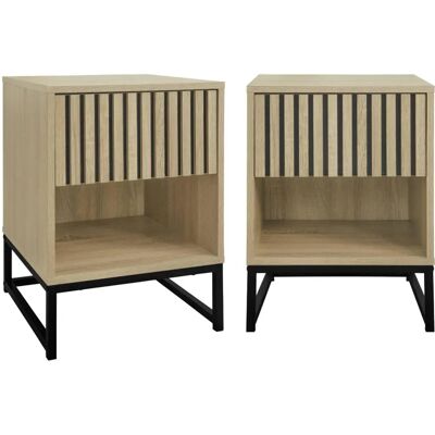 Ensemble de 2 Tables de Nuit Sweeek - Effet Bois Contemporain avec Tiroir & Niche - Publicité Ensemble de 2 Tables de Nuit Sweeek - Effet Bois Contemporain avec Tiroir & Niche - Publicité