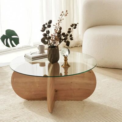 CONCEPT U RIBE Table en Bois avec Plateau en Verre - Publicité CONCEPT U RIBE Table en Bois avec Plateau en Verre - Publicité