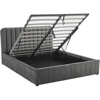 Homifab - Ava - 140x190 - Velours gris - Lit coffre - Publicité Homifab - Ava - 140x190 - Velours gris - Lit coffre - Publicité