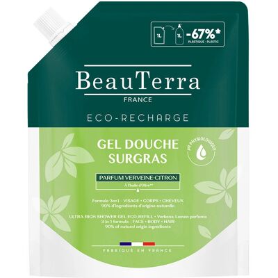 BeauTerra Verveine Citron Recharge Écologique 1L - Gel Douche - Publicité BeauTerra Verveine Citron Recharge Écologique 1L - Gel Douche - Publicité