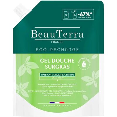 BeauTerra Verveine Citron Recharge Écologique 1L - Gel Douche - Publicité BeauTerra Verveine Citron Recharge Écologique 1L - Gel Douche - Publicité