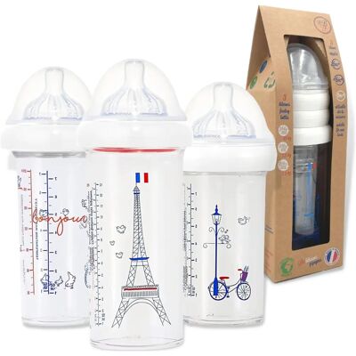 Zestaw 3 butelek Le Biberon Français - Przeciwdziałanie kolce, 210/360ml, Francuski Zestaw 3 butelek Le Biberon Français - Przeciwdziałanie kolce, 210/360ml, Francuski