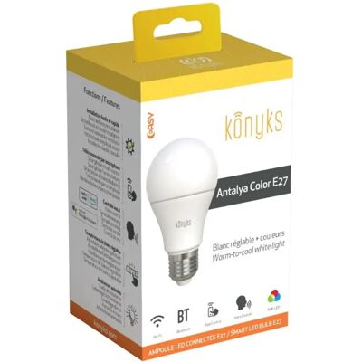 Ampoule LED intelligente blanche E27 KONYKS - WiFi & Bluetooth - Publicité Ampoule LED intelligente blanche E27 KONYKS - WiFi & Bluetooth - Publicité