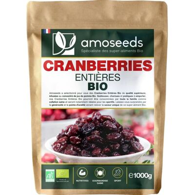 Amoseeds Cranberries Bio - Fruits Entiers 1kg - Fruits Secs - Publicité Amoseeds Cranberries Bio - Fruits Entiers 1kg - Fruits Secs - Publicité