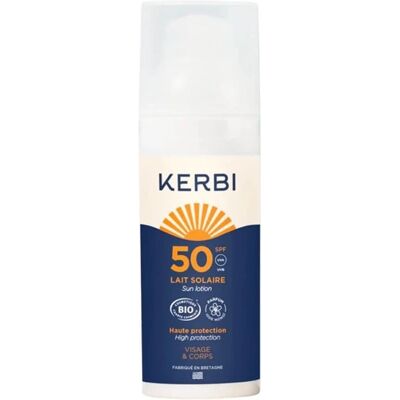 Kerbi Lait Solaire Bio SPF50 - Hydrate & Protège Visage & Corps - Publicité Kerbi Lait Solaire Bio SPF50 - Hydrate & Protège Visage & Corps - Publicité