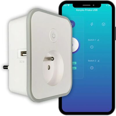 KONYKS Priska USB Wi-Fi Bluetooth Smarte Steckdose - 16A - Grau KONYKS Priska USB Wi-Fi Bluetooth Smarte Steckdose - 16A - Grau