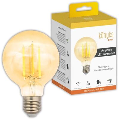 Ampoule LED intelligente blanche G80 KONYKS - Réglable, WiFi & Bluetooth - 7W - Publicité Ampoule LED intelligente blanche G80 KONYKS - Réglable, WiFi & Bluetooth - 7W - Publicité