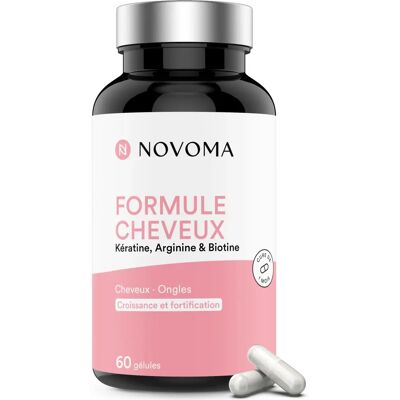 Formule Cheveux Novoma Kératine Arginine & Biotine 60 Gélules - Pot - Publicité Formule Cheveux Novoma Kératine Arginine & Biotine 60 Gélules - Pot - Publicité