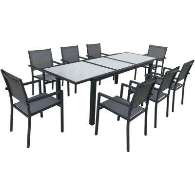 Ensemble de Mobilier d'Extérieur Happy Garden - Gris - Table Extensible & 8 Chaises - Publicité Ensemble de Mobilier d'Extérieur Happy Garden - Gris - Table Extensible & 8 Chaises - Publicité