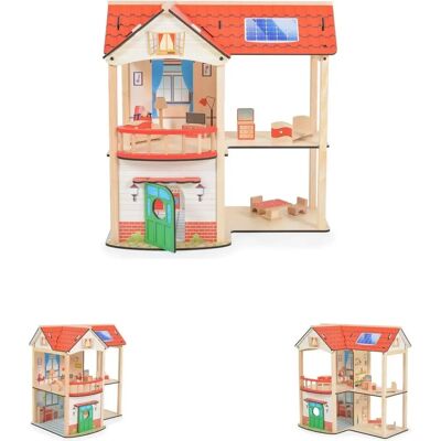 Moni Elly Holz-Puppenhaus - 2 Etagen, 4 Zimmer, 11 Möbel Moni Elly Holz-Puppenhaus - 2 Etagen, 4 Zimmer, 11 Möbel